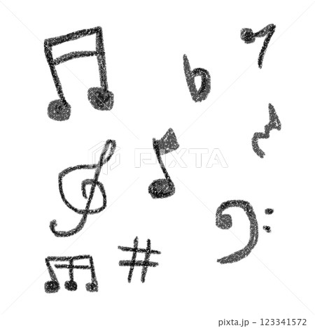 手書き風の音楽記号と音符イラスト   123341572