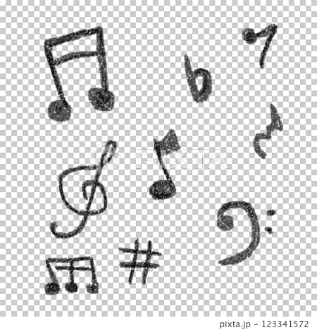 手書き風の音楽記号と音符イラスト   123341572
