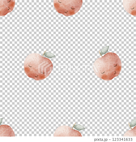 Watercolor pattern fruits apple red juicy with cute eyes. Seamless summer print. Hand-drawn illustrations stylized cartoon style design children's textiles fabrics packaging clothes, wallpapers, cards Watercolor pattern fruits apple red juicy with cute eyes. Seamless summer print. Hand-drawn illustrations stylized cartoon style design children's textiles fabrics packaging clothes, wallpapers, cards 123341633