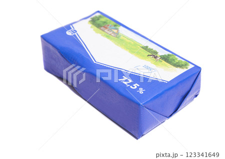 Stick of wrapped butter isolated on white background. Stick of wrapped butter isolated on white background. 123341649
