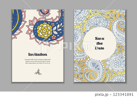 Two greeting cards set with paisley motifs Two greeting cards set with paisley motifs 123341891
