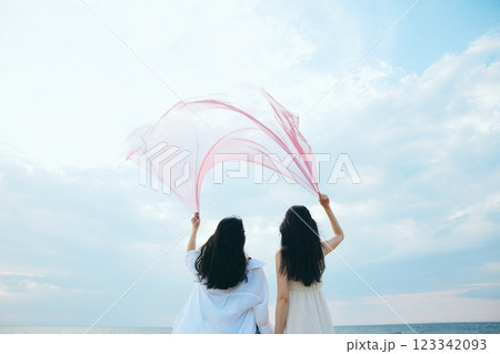 夏の海を眺める女性 夏の海を眺める女性 123342093