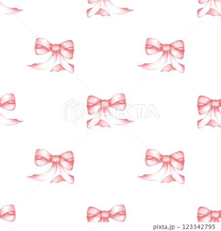 Hand drawn watercolor red bow seamless pattern. Illustration isolated on white background. Can be used for textile, fabric, wrapping and other printed products. 123342795