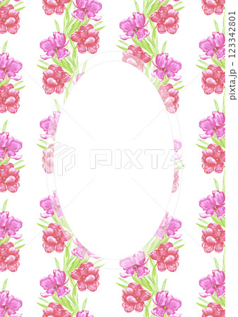Hand drawn watercolor scarlet and yellow tulips with green leaves postcard frame border isolated on white background. Can be used for postcard, invitation, front page and other printed products. Hand drawn watercolor scarlet and yellow tulips with green leaves postcard frame border isolated on white background. Can be used for postcard, invitation, front page and other printed products. 123342801
