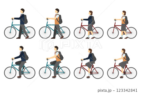 フラットイラスト：自転車と高校生 123342841