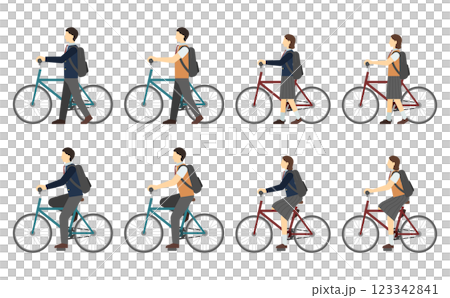 フラットイラスト：自転車と高校生 123342841