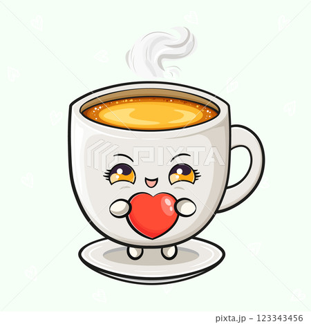 Coffee Cup with Heart. Cheerful Mug in Cozy Setting 123343456
