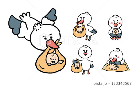 赤ちゃんを愛しすぎるコウノトリ 123343568