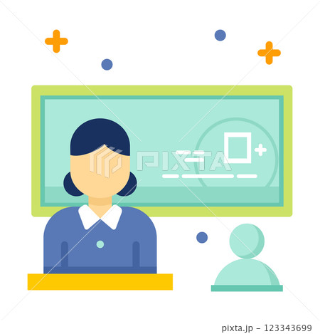 Education concept icon illustration. Back to school. Student answers at the board. Vector illustration Education concept icon illustration. Back to school. Student answers at the board. Vector illustration 123343699
