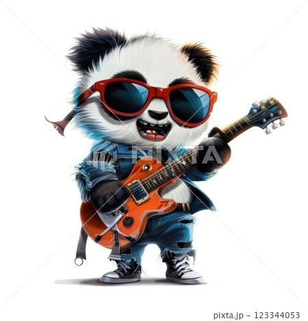 Cool Panda Rock Star Playing Electric Guitar in...のイラスト素材 [123344053 ...
