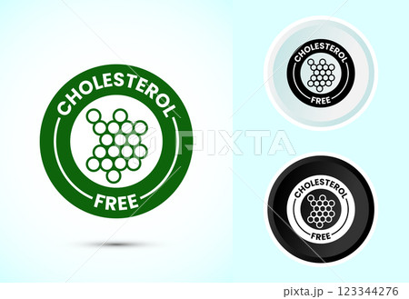 Cholesterol free icon, Cholesterol free logo badge, Suitable for product label, Color black and white 123344276