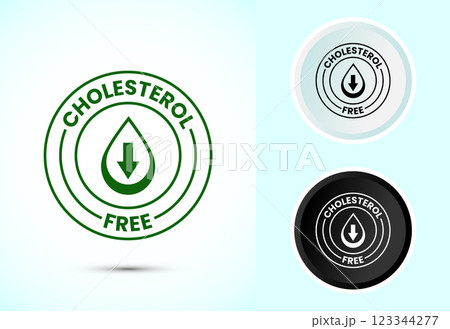 Cholesterol free icon, Cholesterol free logo badge, Suitable for product label, Color black and white 123344277