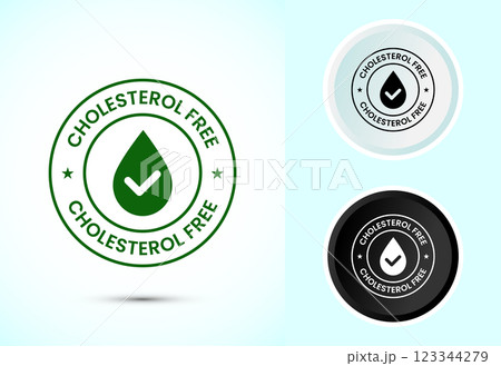 Cholesterol free icon, Cholesterol free logo badge, Suitable for product label, Color black and white 123344279