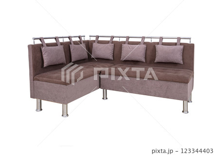 Kitchen corner sofa isolated on a white background. Cushioned furniture. 123344403