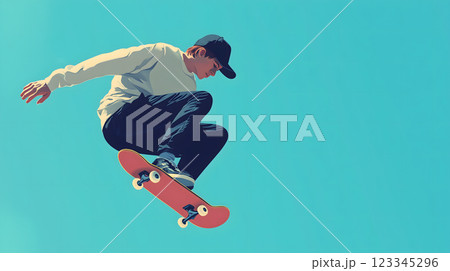 スケボーに乗る男性のイラスト(生成AI画像) スケボーに乗る男性のイラスト(生成AI画像) 123345296