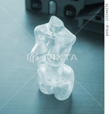 Model printed on 3D printer. Art object female body printed on a 3D printer from transparent plastic. Concept FDM 3D Printing. Additive modern new progressive technology Model printed on 3D printer. Art object female body printed on a 3D printer from transparent plastic. Concept FDM 3D Printing. Additive modern new progressive technology 123346279
