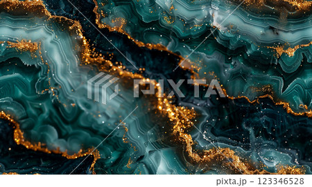 Dark green abstract background with glitter accents made with alcohol ink technique. Generative AI 123346528