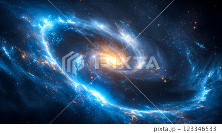 Abstract Background of a Beautiful Glowing Blue Supernova Galaxy in Deep Space. Generative AI 123346533