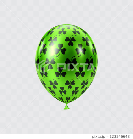 Black green 3D realistic balloon with clover leaf pattern. 123346648