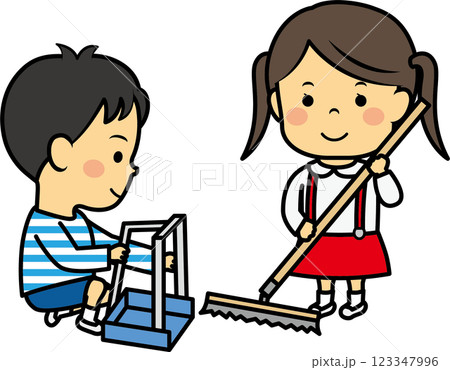 ゴミを片付ける小学生男女 123347996