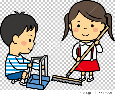 ゴミを片付ける小学生男女 123347996
