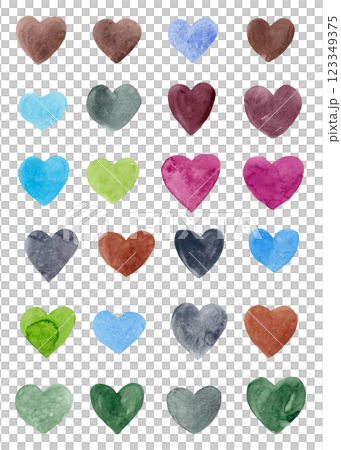 Hand drawn watercolor colorful hearts for your design. Big set 123349375
