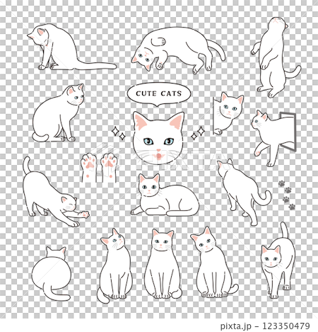帶有線條的白貓插圖 123350479
