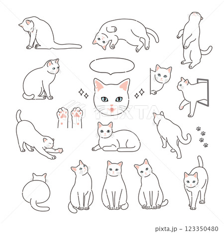 線ありのかわいい白猫のイラスト 123350480