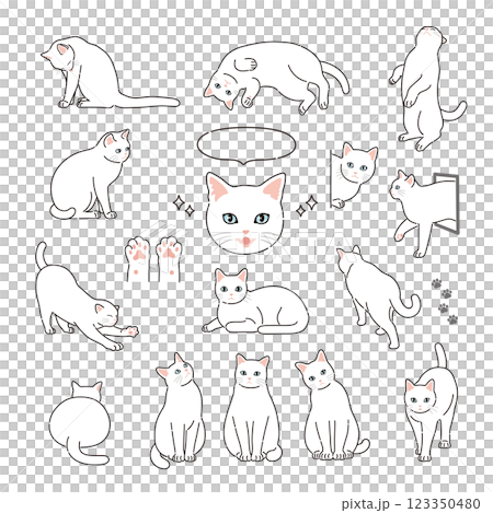 帶有線條的可愛白貓插圖 帶有線條的可愛白貓插圖 123350480