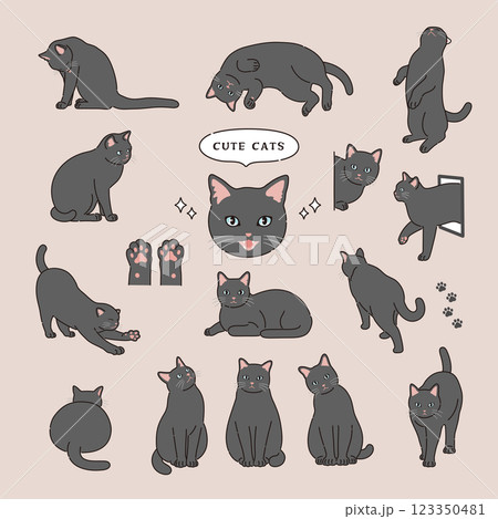線のある黒猫のイラスト 123350481