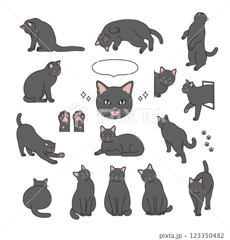 線のある黒猫のイラスト 123350482