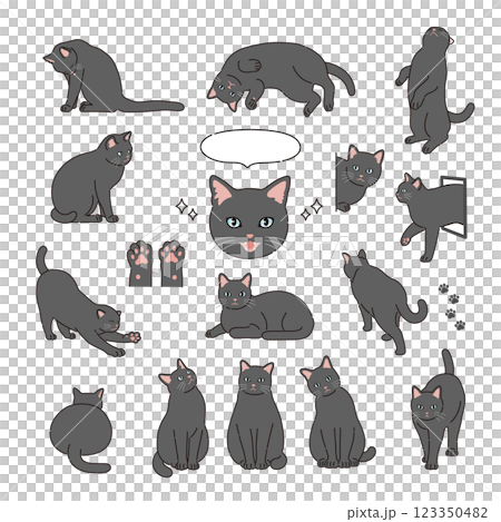 線のある黒猫のイラスト 123350482