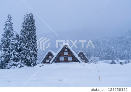 《岐阜県》積雪の白川郷・冬の合掌造り集落 《岐阜県》積雪の白川郷・冬の合掌造り集落 123350522