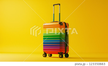 vibrant rainbow suitcase on colorful background, lgbtq and gay pride colors luggage, lgbt travel concept vibrant rainbow suitcase on colorful background, lgbtq and gay pride colors luggage, lgbt travel concept 123350663