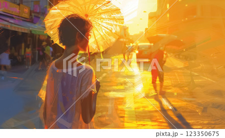extreme heat wave covering city, people suffering from hot weather and high temperature, climate change and global warming impact concept 123350675