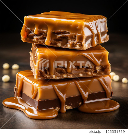 Irresistible Stack of Caramel Chocolate Bars 123351739