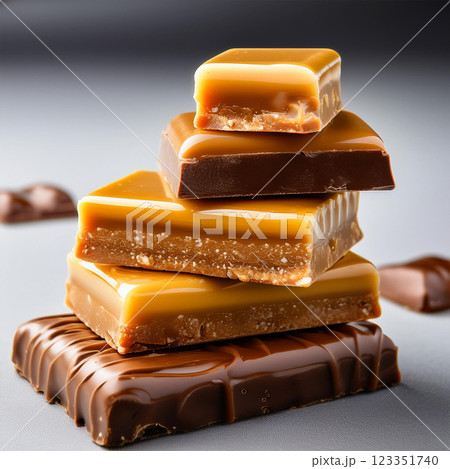 Irresistible Stack of Caramel Chocolate Bars 123351740