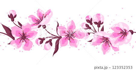 Pattern with spring flowers. Apple, sakura or cherry blossom. Beautiful decorative blooming plants. 123352353