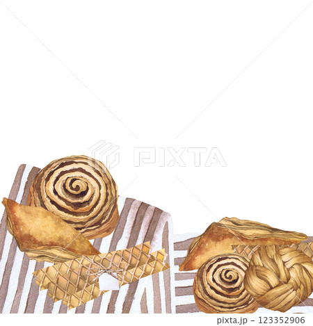 Watercolor illustration of of baking. Hand-drawn set from isolated clip art on a white background. Bright and appetizing pictures of realistic watercolor buns for menus, signs, packaging, textiles Watercolor illustration of of baking. Hand-drawn set from isolated clip art on a white background. Bright and appetizing pictures of realistic watercolor buns for menus, signs, packaging, textiles 123352906