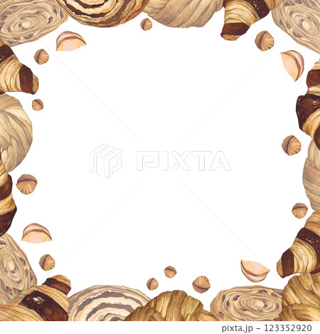 Watercolor illustration of of baking. Hand-drawn frame from isolated clip art on a white background. Bright and appetizing pictures of realistic watercolor buns for menus, signs, packaging, textiles Watercolor illustration of of baking. Hand-drawn frame from isolated clip art on a white background. Bright and appetizing pictures of realistic watercolor buns for menus, signs, packaging, textiles 123352920