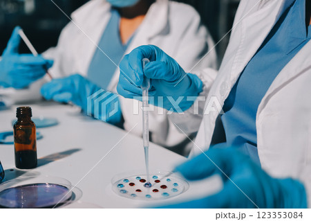 Researchers working in the clinical laboratory 123353084