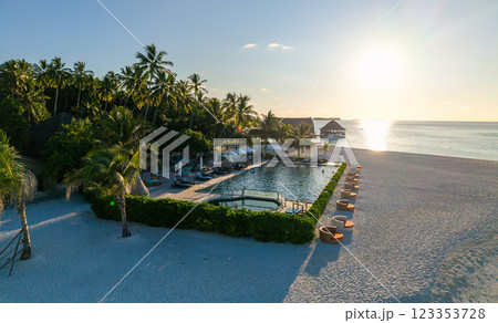 Aerial views of Velavaru Island at sunset in Maldives Aerial views of Velavaru Island at sunset in Maldives 123353728
