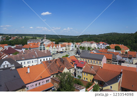 Historic centre of the town Stribro in Tachov district in the Plzen Region, Czech Republic, sunny summer day 123354098