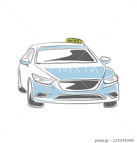 Taxi car, isolated vector line art drawing illustration, transportation service 123354349