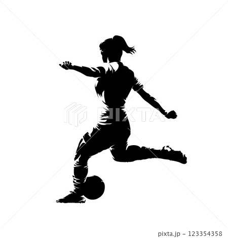 Football, woman playing soccer, isolated vector silhouette, ink drawing Football, woman playing soccer, isolated vector silhouette, ink drawing 123354358