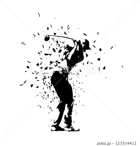 Golf player, abstract isolated vector silhouette. Golfer. distorted effect 123354411