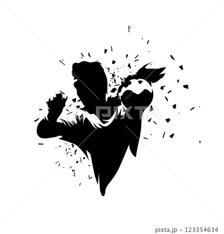 Handball player shooting ball, abstract isolated vector silhouette. Handball logo Handball player shooting ball, abstract isolated vector silhouette. Handball logo 123354634