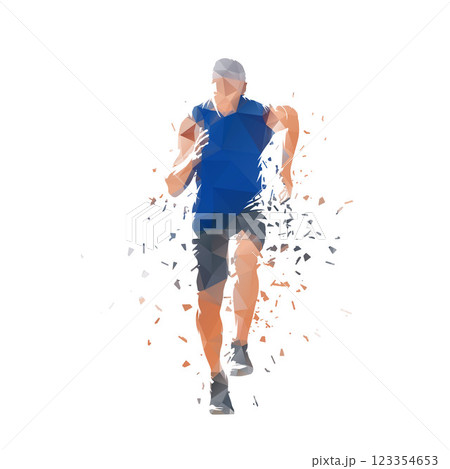 Run, running man, front view, isolated polygonal vector runner 123354653