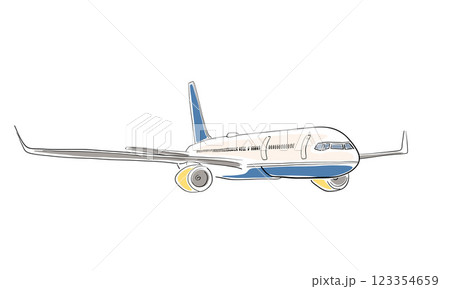 Airplane, line art vector drawing illustration. Aircraft, plane side view 123354659