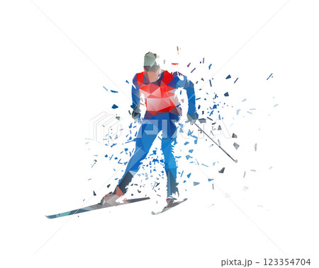 Cross country skiing, isolated low poly vector illustration, distortion effect Cross country skiing, isolated low poly vector illustration, distortion effect 123354704